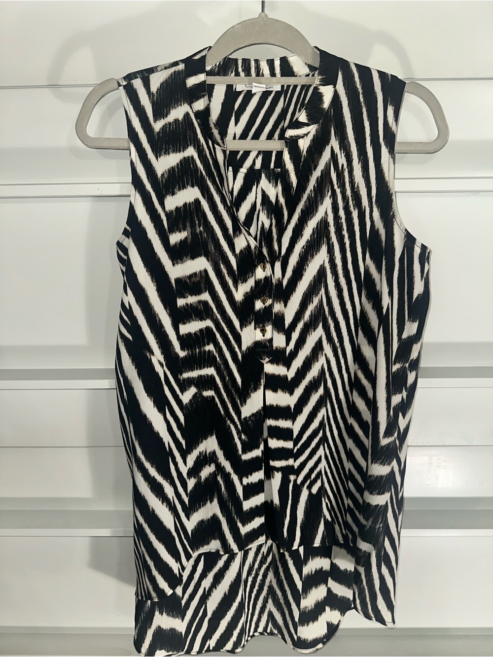Calvin Klein Black and White Zebra-Print Sleeveless tunic